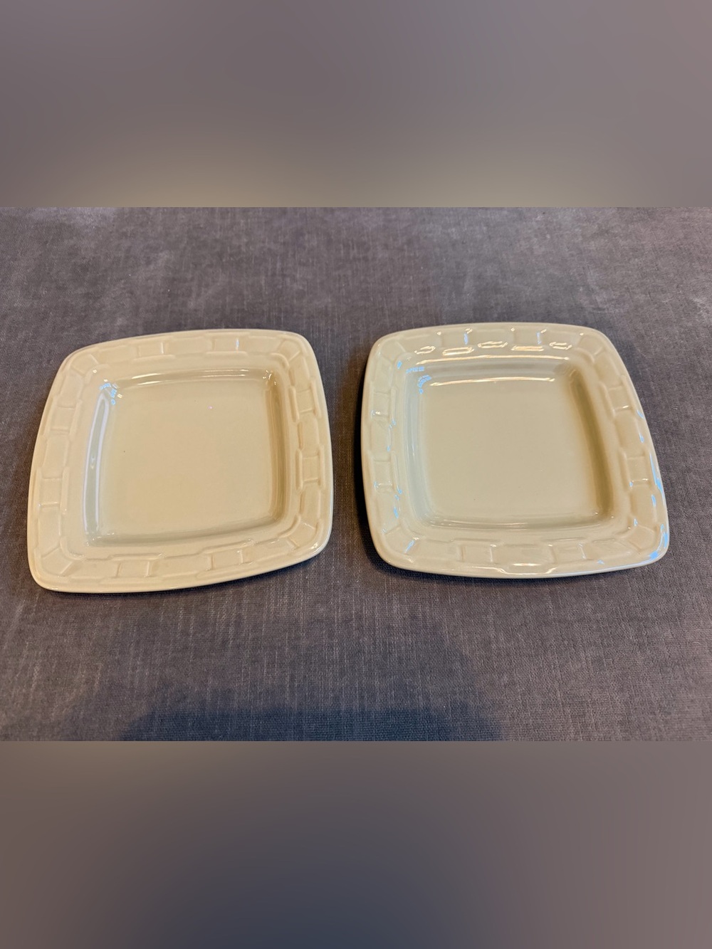 2 Sage Green Longaberger Pottery Small 7” Square Plates EUC
